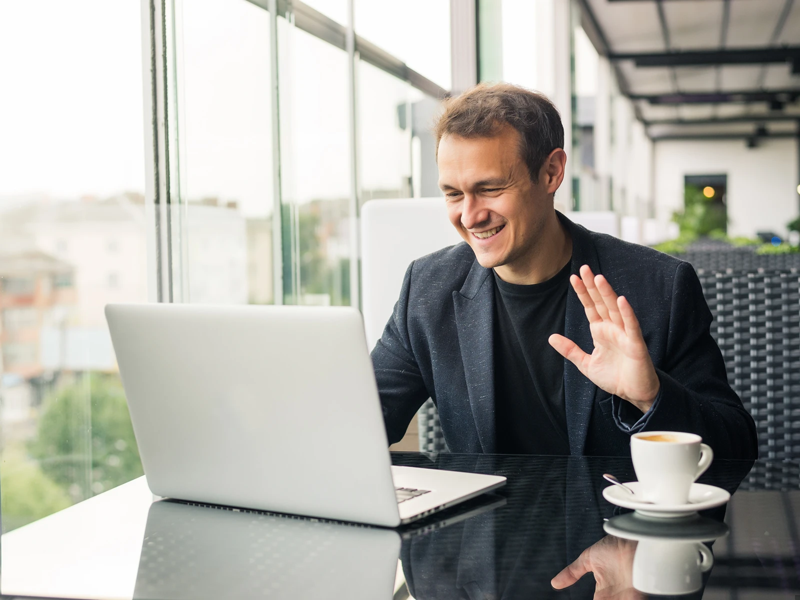 Executive on a virtual video call